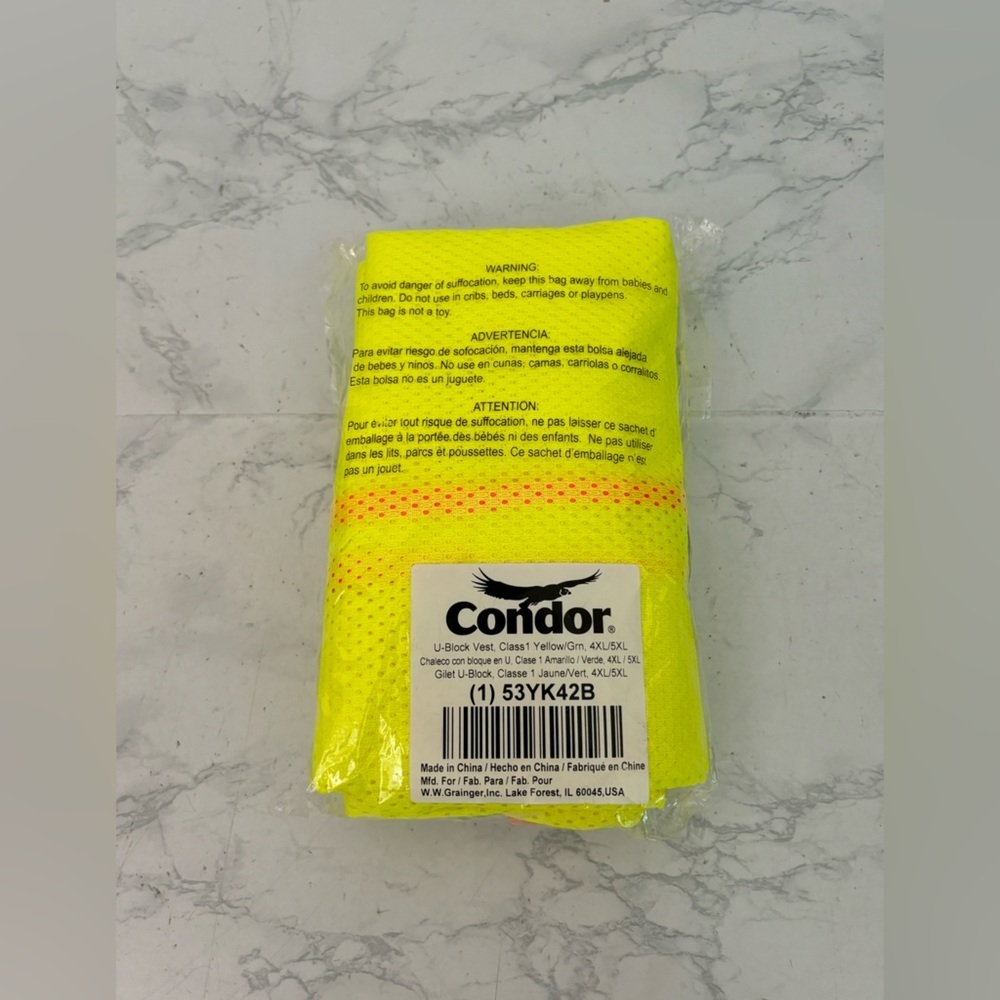 Condor 53YK42B U-Block Vest Class 1 Yellow 4XL/5XL​​